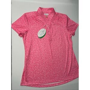 Greg Norman Women's ML75 Play Dry Golf Polo Shirt Pink Seashell Size L NWT